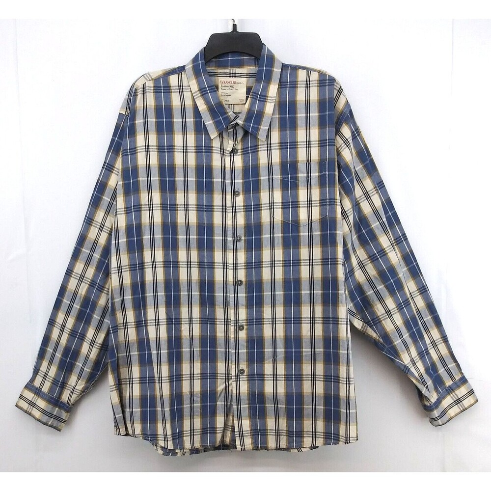 Wrangler Shirt Mens Size 2XL Blue Plaid Long Sleeve Casual Button Up Western